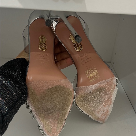 Aquazzura Silver Crystal-Strap Pointed-Toe Slingback Heels - Picture 4 of 4